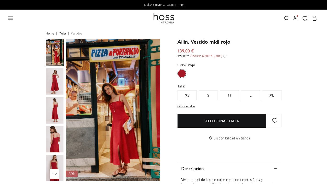 Captura real de una ficha de producto de Hoss Intropia