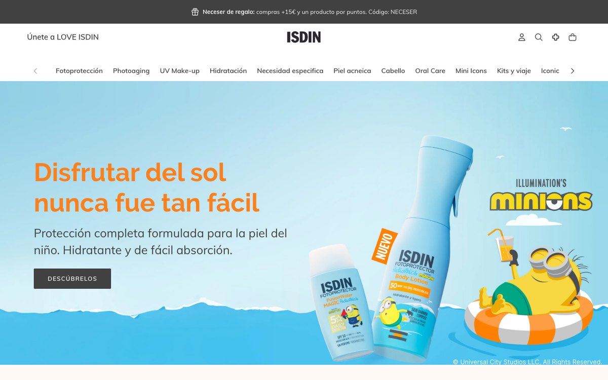 Captura de pantalla de la home de ISDIN