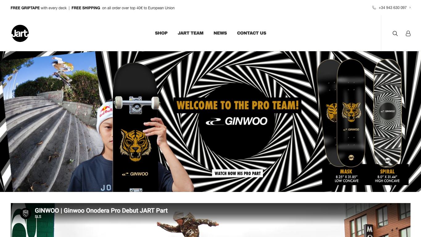 Captura real de la home de Jart Skateboards