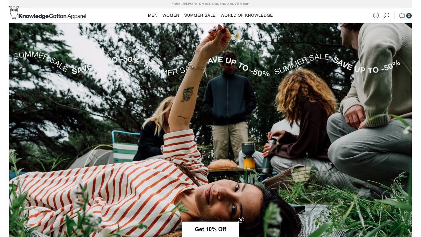 Captura real de la home de KnowledgeCotton Apparel