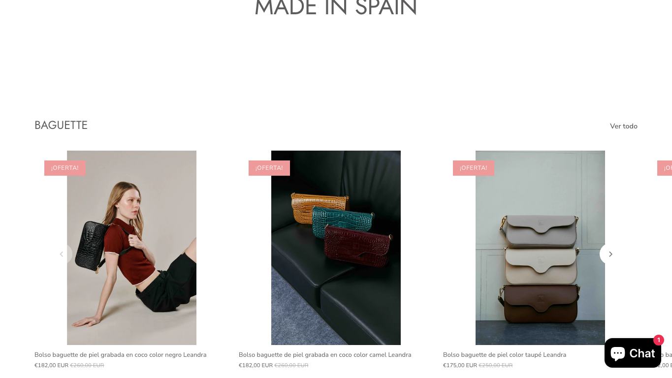 Catálogo y módulos de Leandra Bags