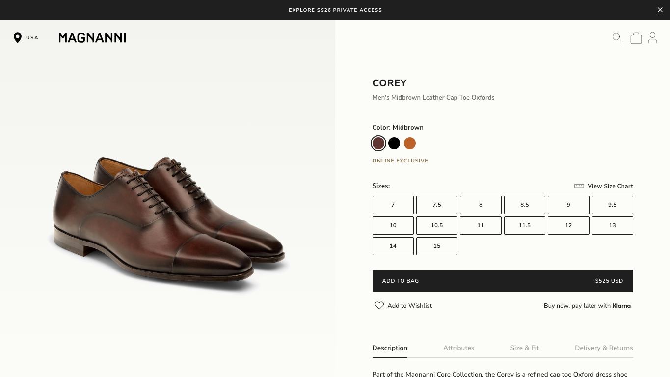Ficha de zapatos de vestir en Magnanni