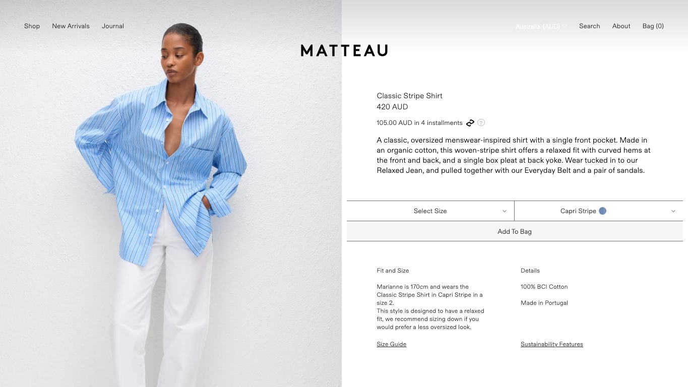 Captura real de una ficha de producto de Matteau