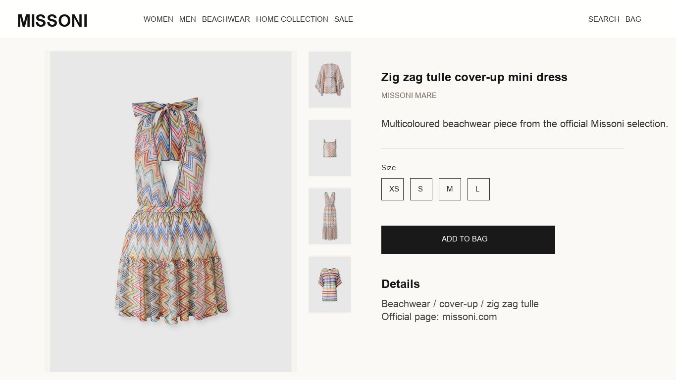 Captura real de una ficha de producto de Missoni Mare