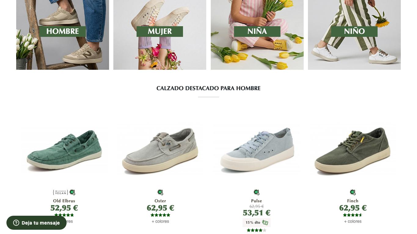 Captura real de la zona media de la home de Natural World Eco