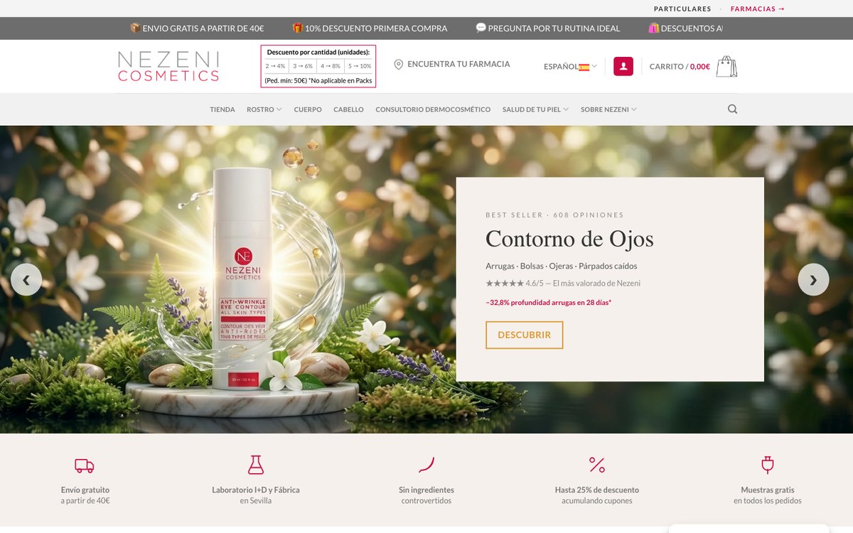 Captura de pantalla de la home de Nezeni Cosmetics
