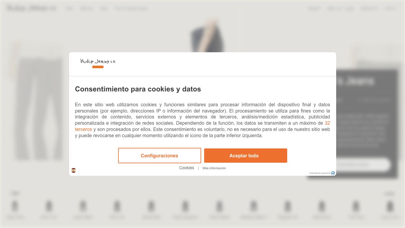 Captura real de una ficha de producto de Nudie Jeans