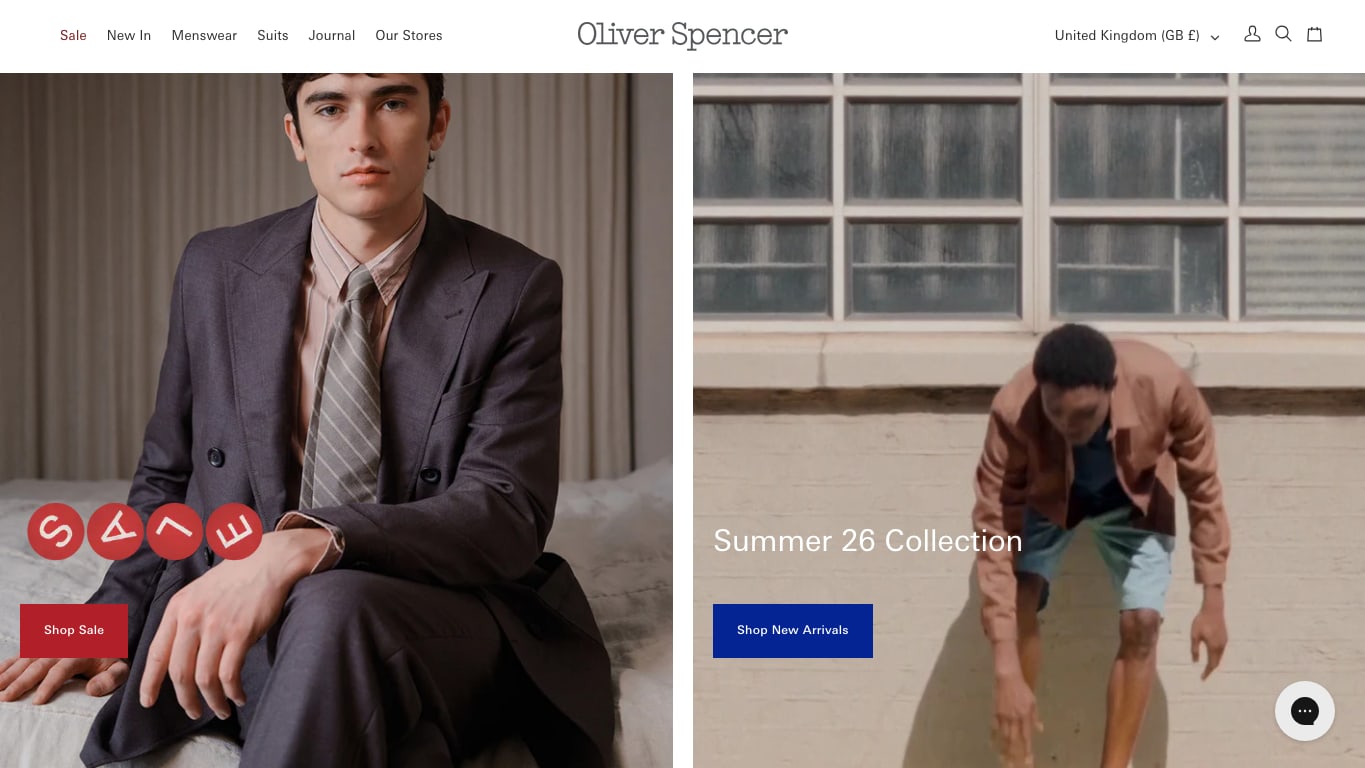Captura real de la home de Oliver Spencer