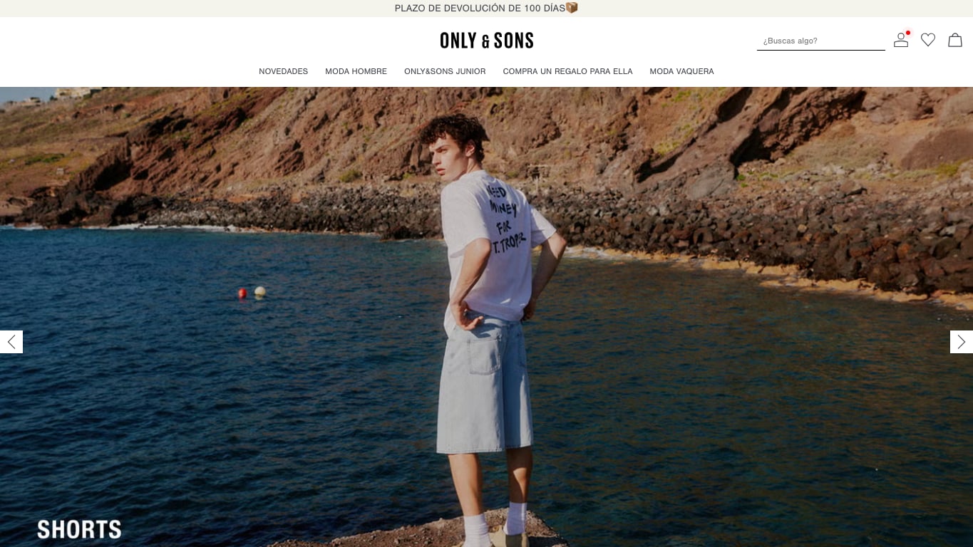 Captura real de la home de Only & Sons