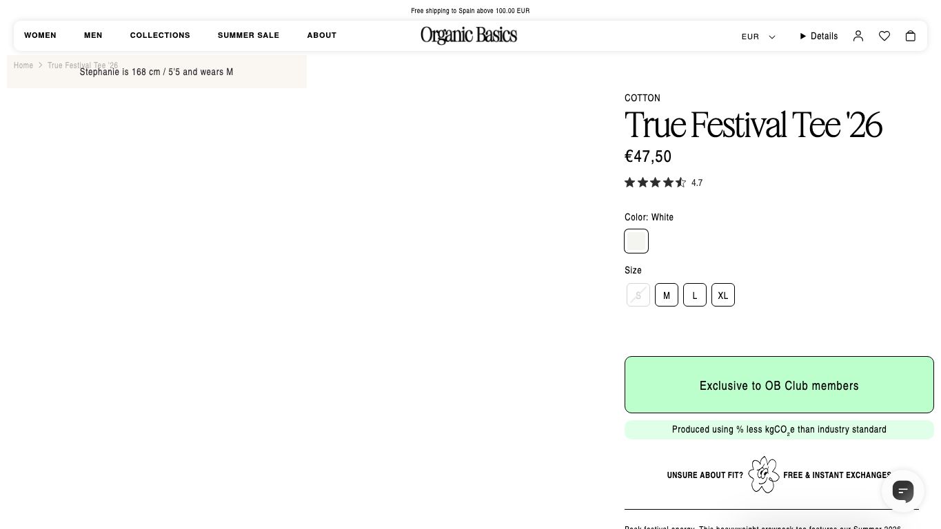 Captura real de una ficha de producto de Organic Basics