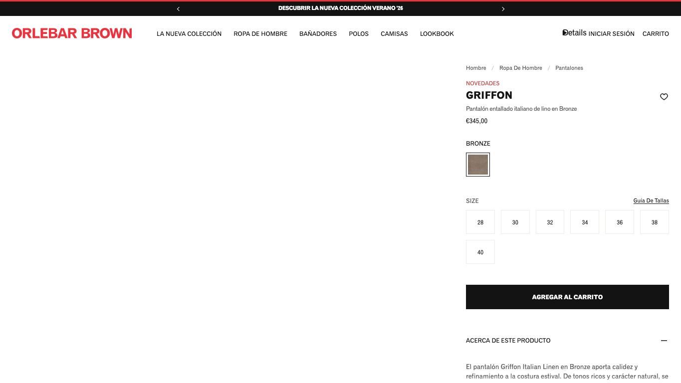 Captura real de una ficha de producto de Orlebar Brown