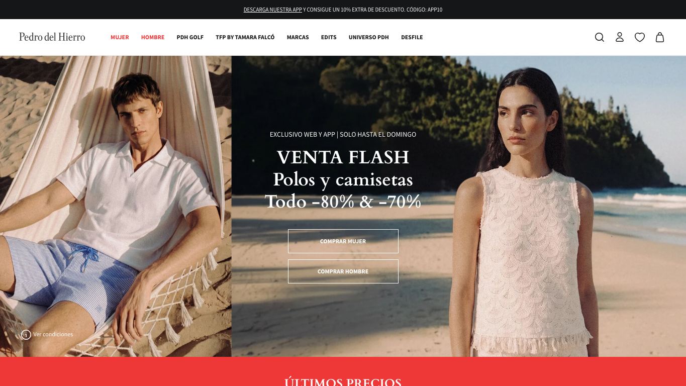 Captura real de la home de Pedro del Hierro