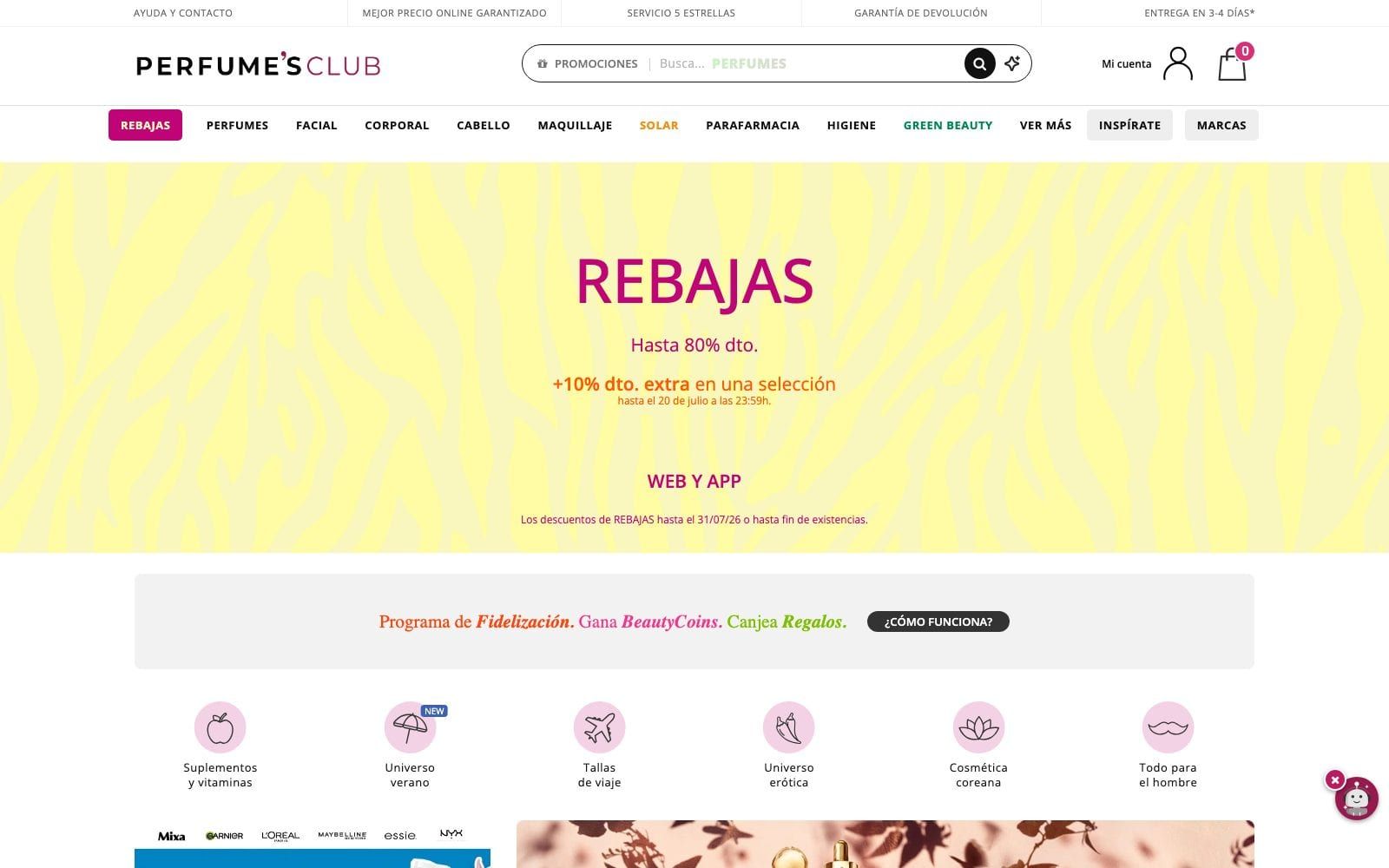 Captura de pantalla de la home de Perfume's Club