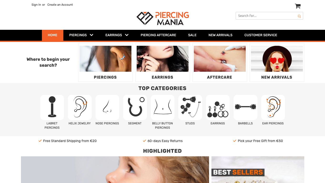 Captura de pantalla de la home de Piercing Mania