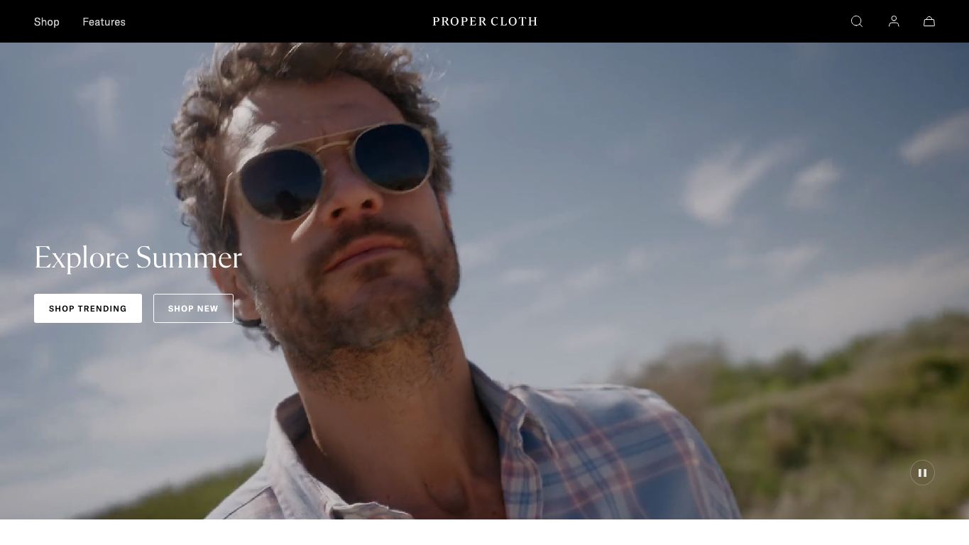 Captura real de la home de Proper Cloth