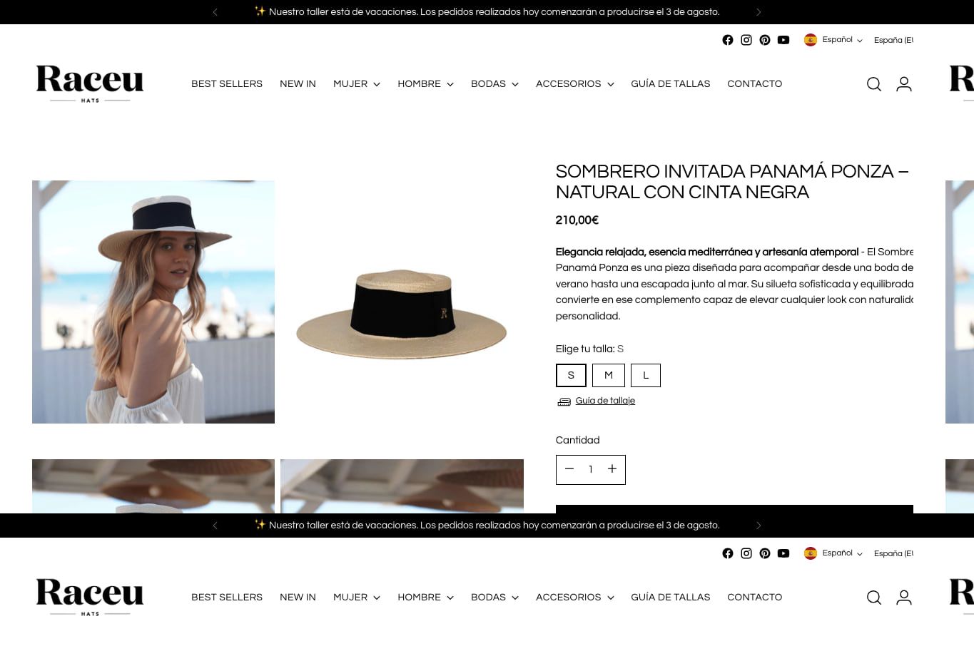 Página de una referencia oficial de Raceu Hats