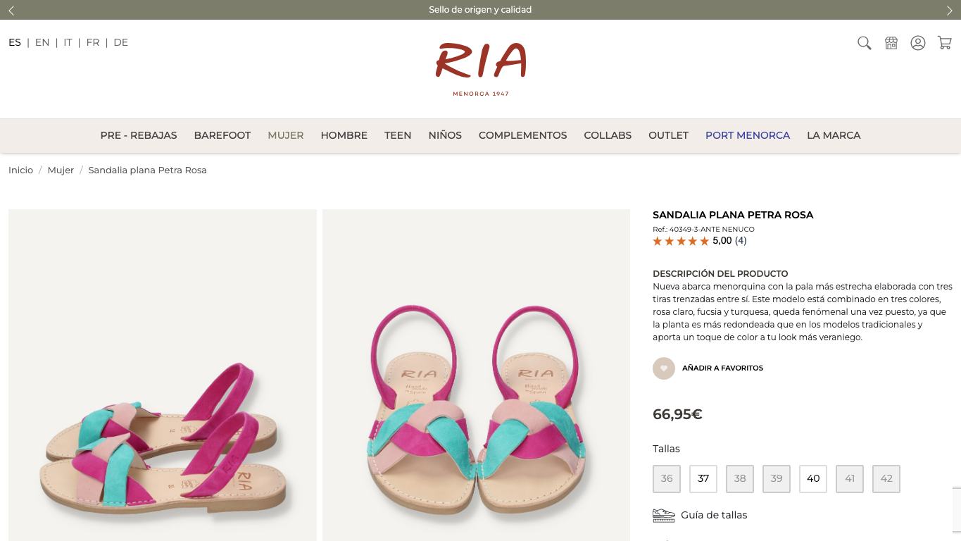 Ficha de sandalias en Ria Menorca