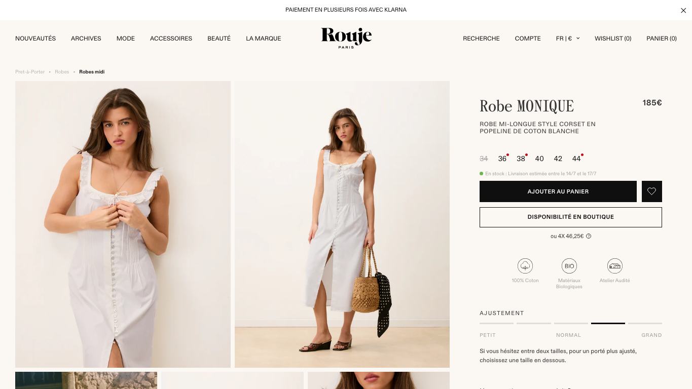 Captura real de una ficha de producto de Rouje