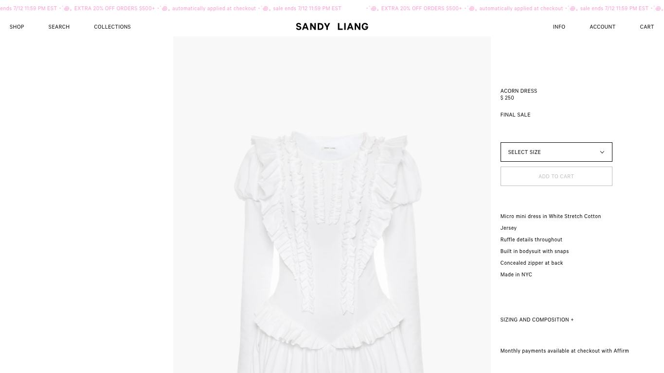 Captura real de una ficha de producto de Sandy Liang