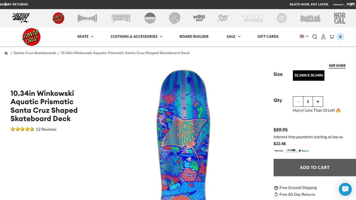 Captura real de una ficha de producto de Santa Cruz Skateboards