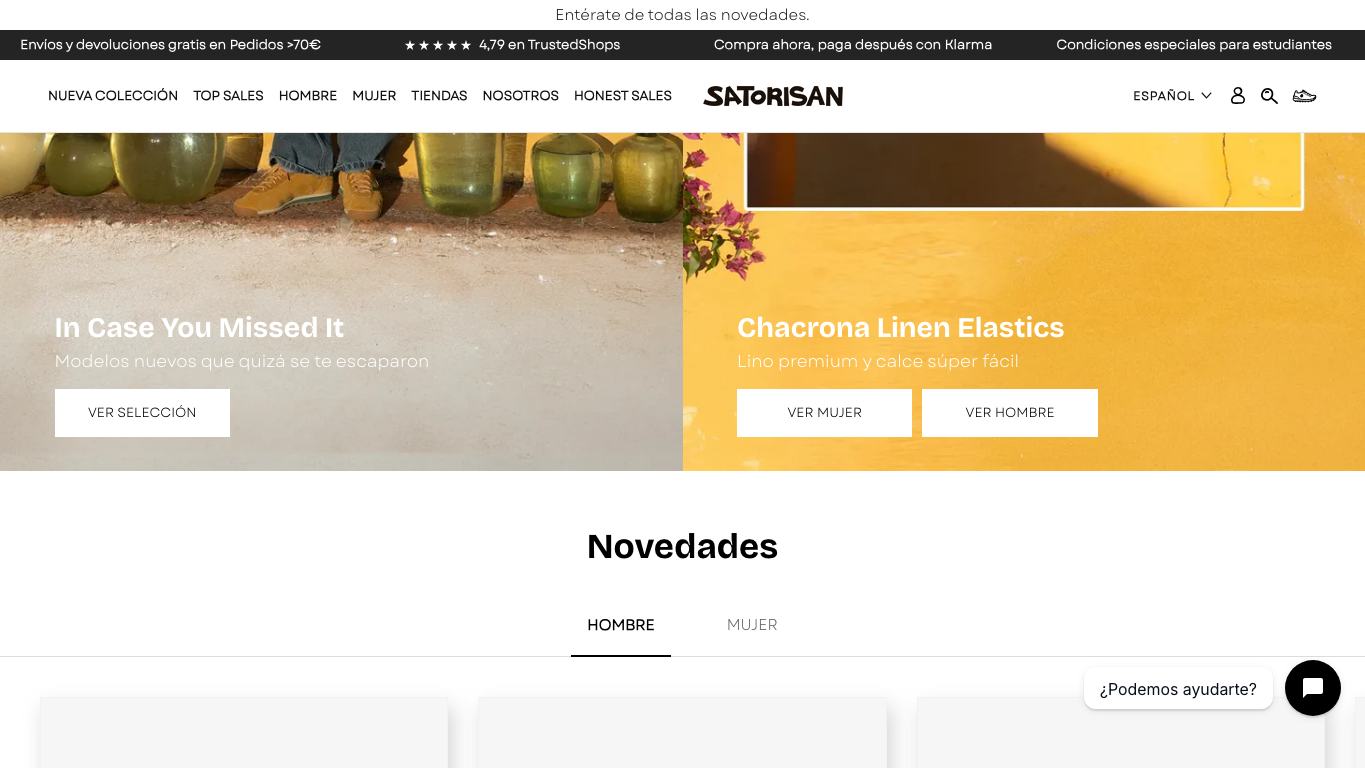Captura real de la zona media de la home de Satorisan