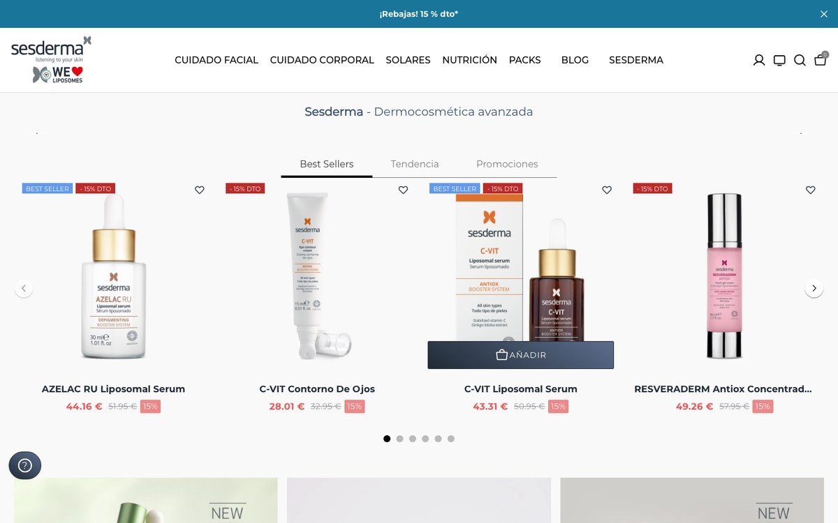 Captura de pantalla de la home de Sesderma