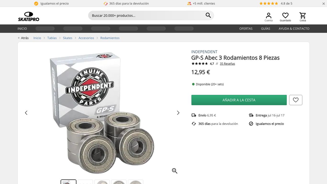 Captura real de la zona media de la home de SkatePro