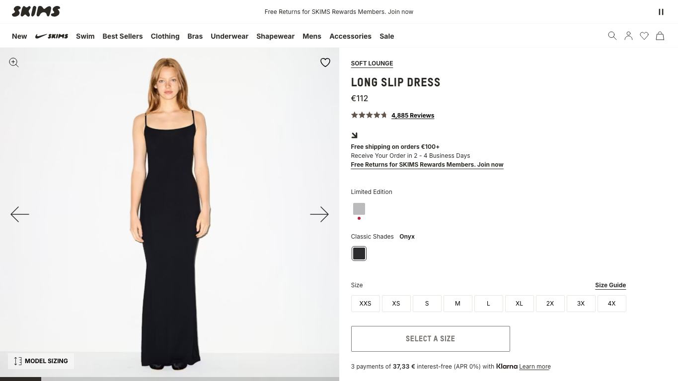 Captura real de una ficha de producto de Skims