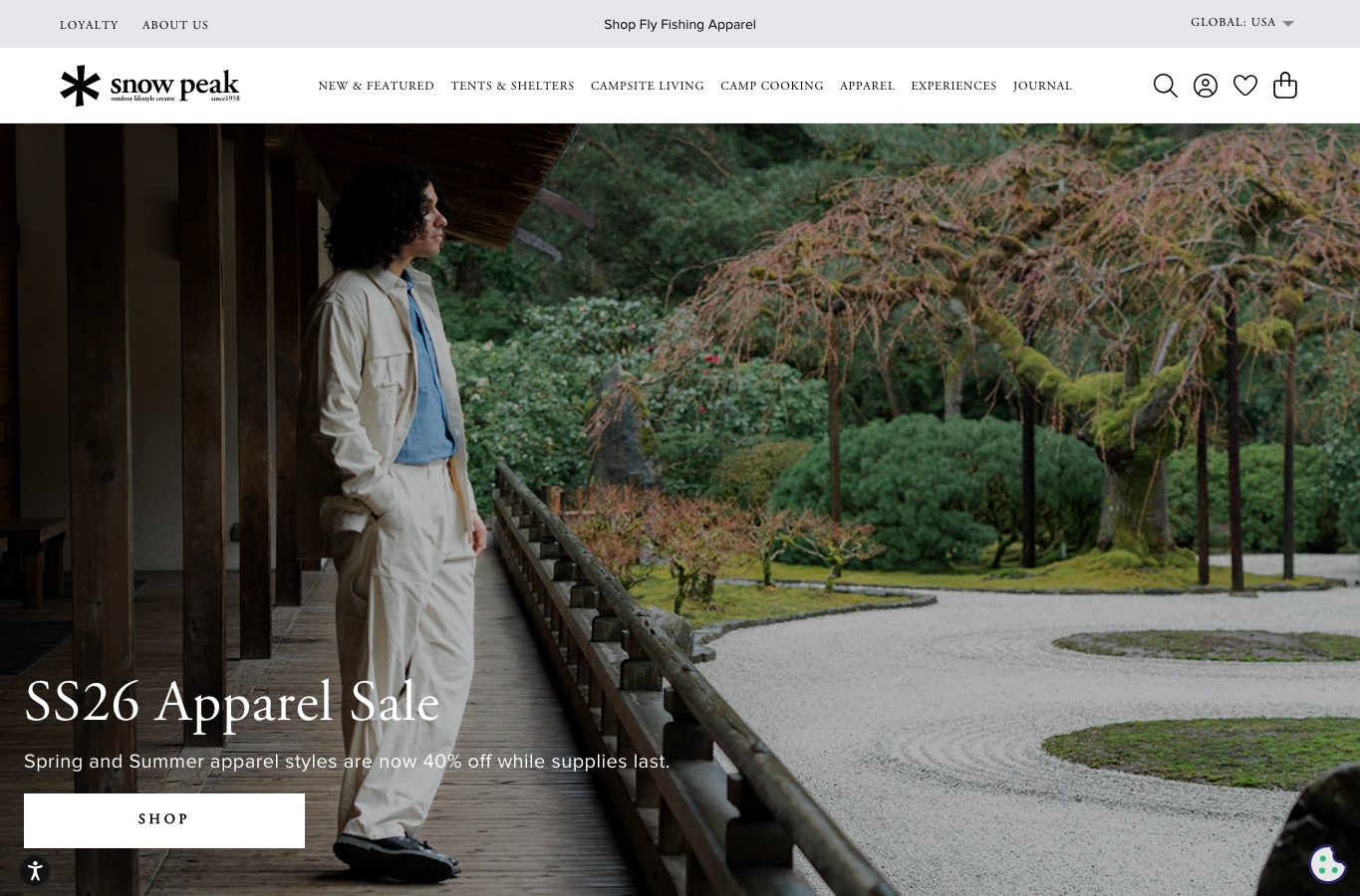 Captura real de la home de Snow Peak