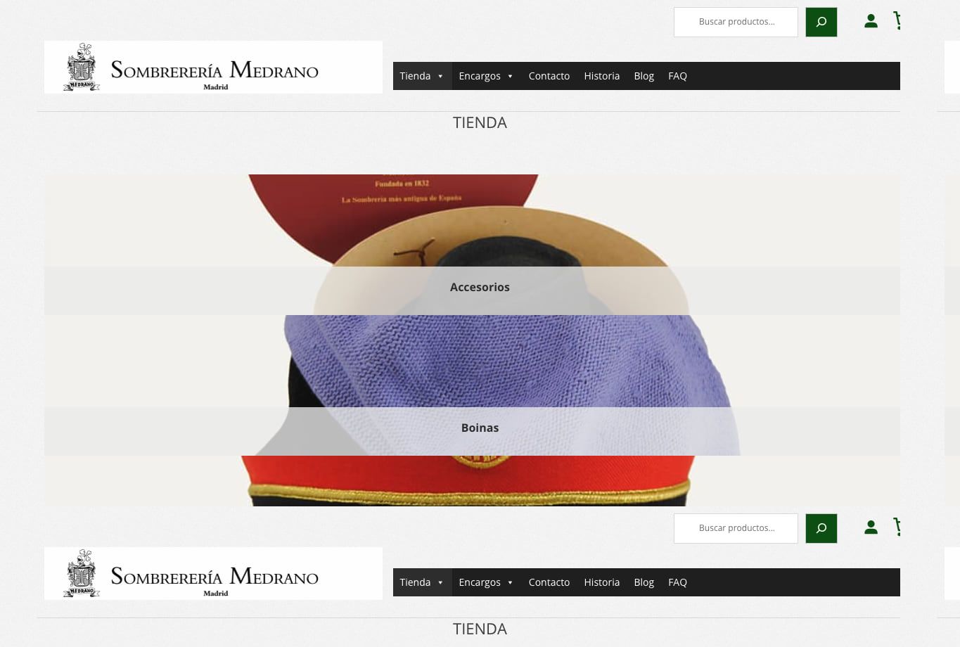 Parte superior de la tienda online Sombrerería Medrano