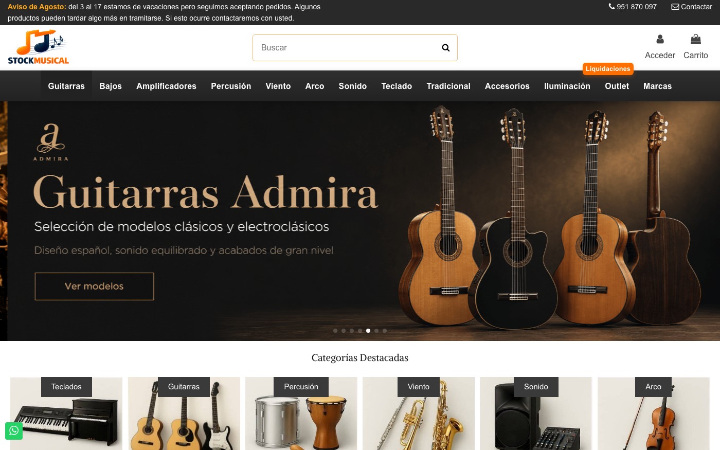 Captura real de la home de Stockmusical