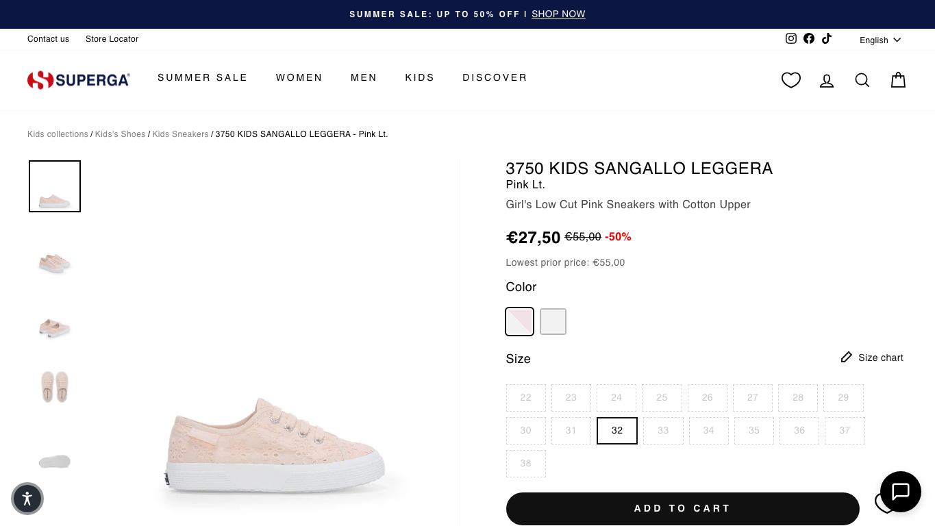 Captura real de una ficha de producto de Superga