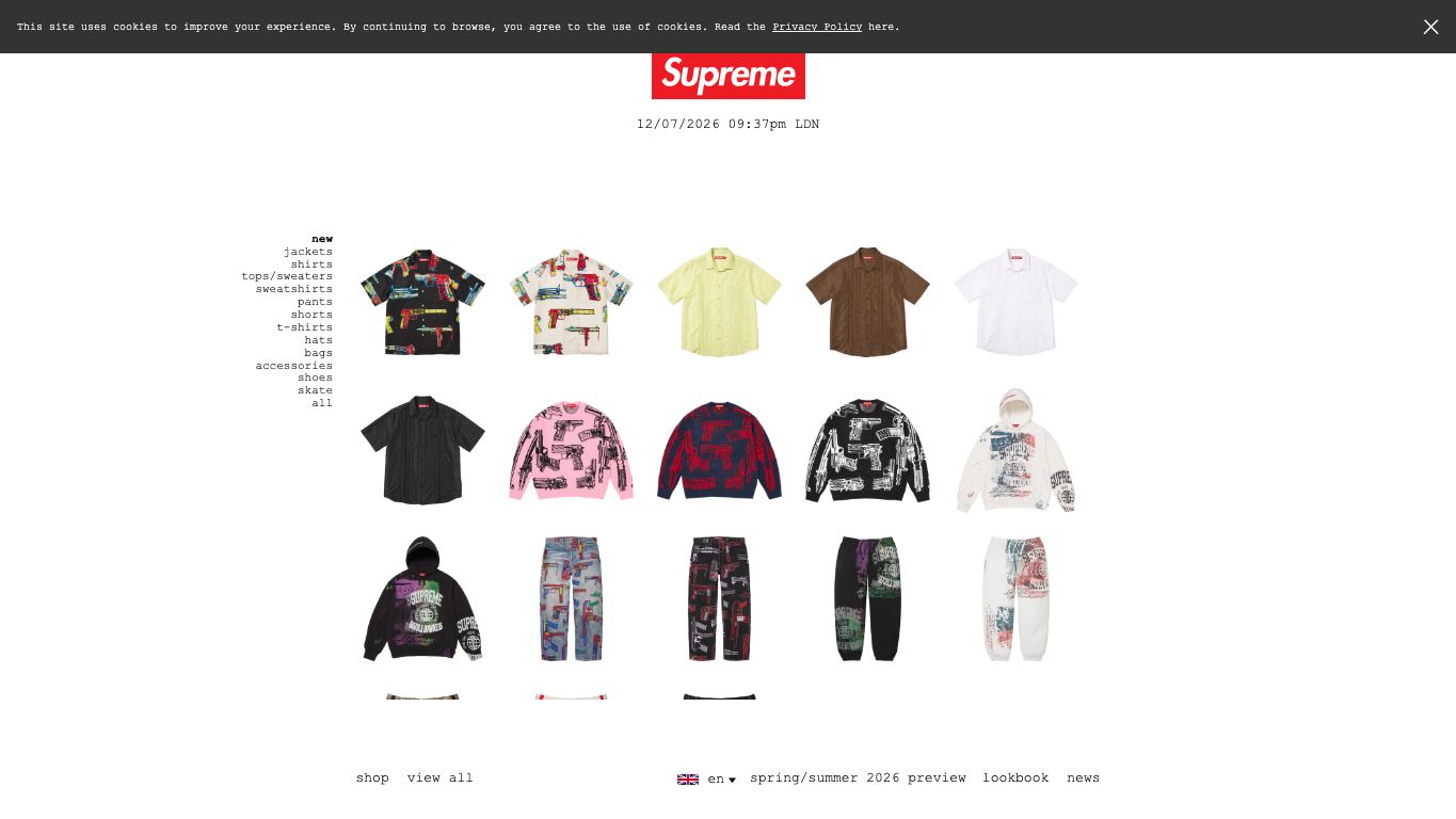 Captura real de la home de Supreme