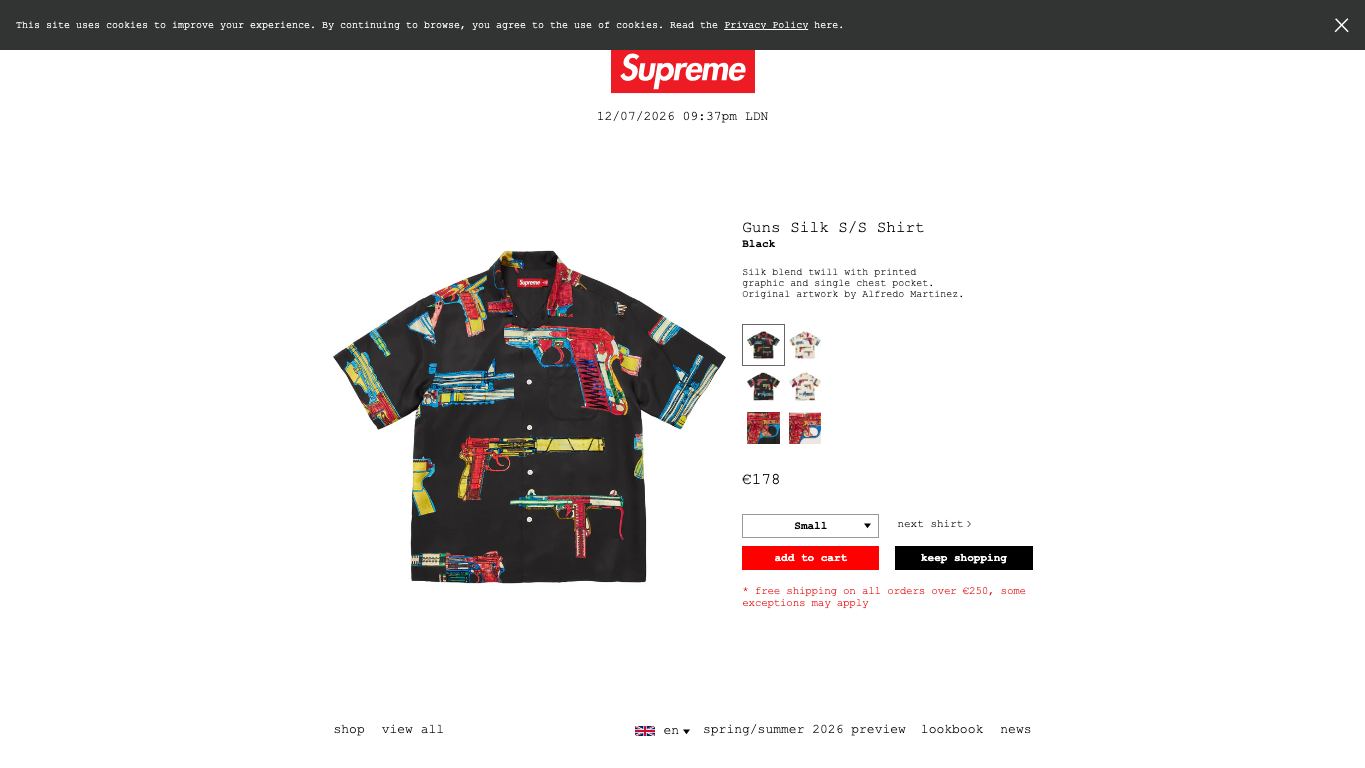 Captura real de una ficha de producto de Supreme