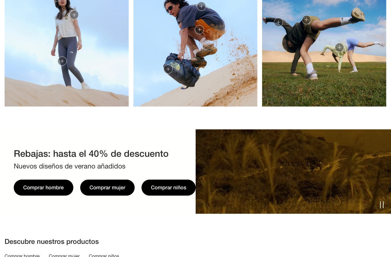 Captura real de la zona media de la home de The North Face