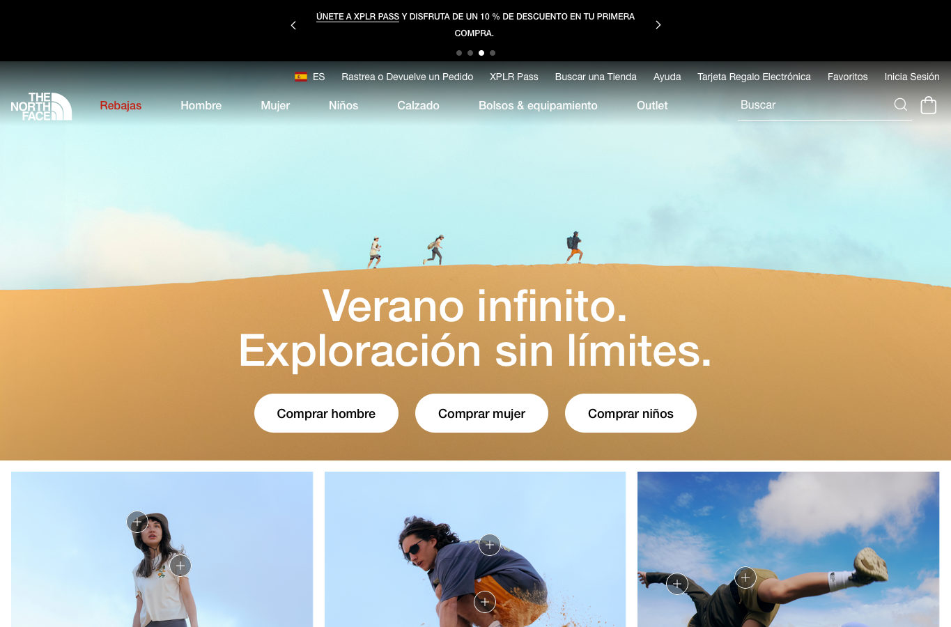 Captura real de la home de The North Face