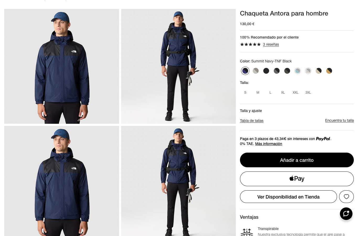 Captura real de una ficha de producto de The North Face