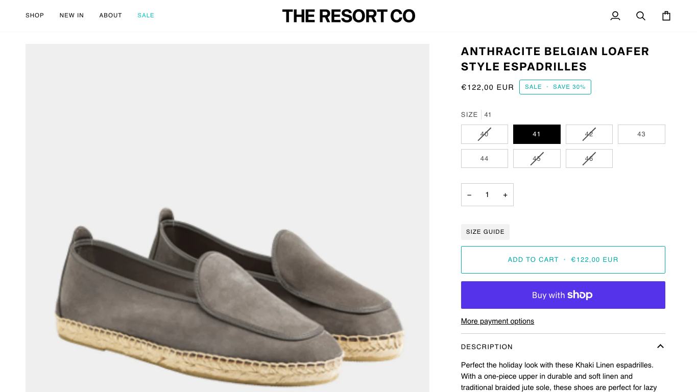 Captura real de una ficha de producto de The Resort Co