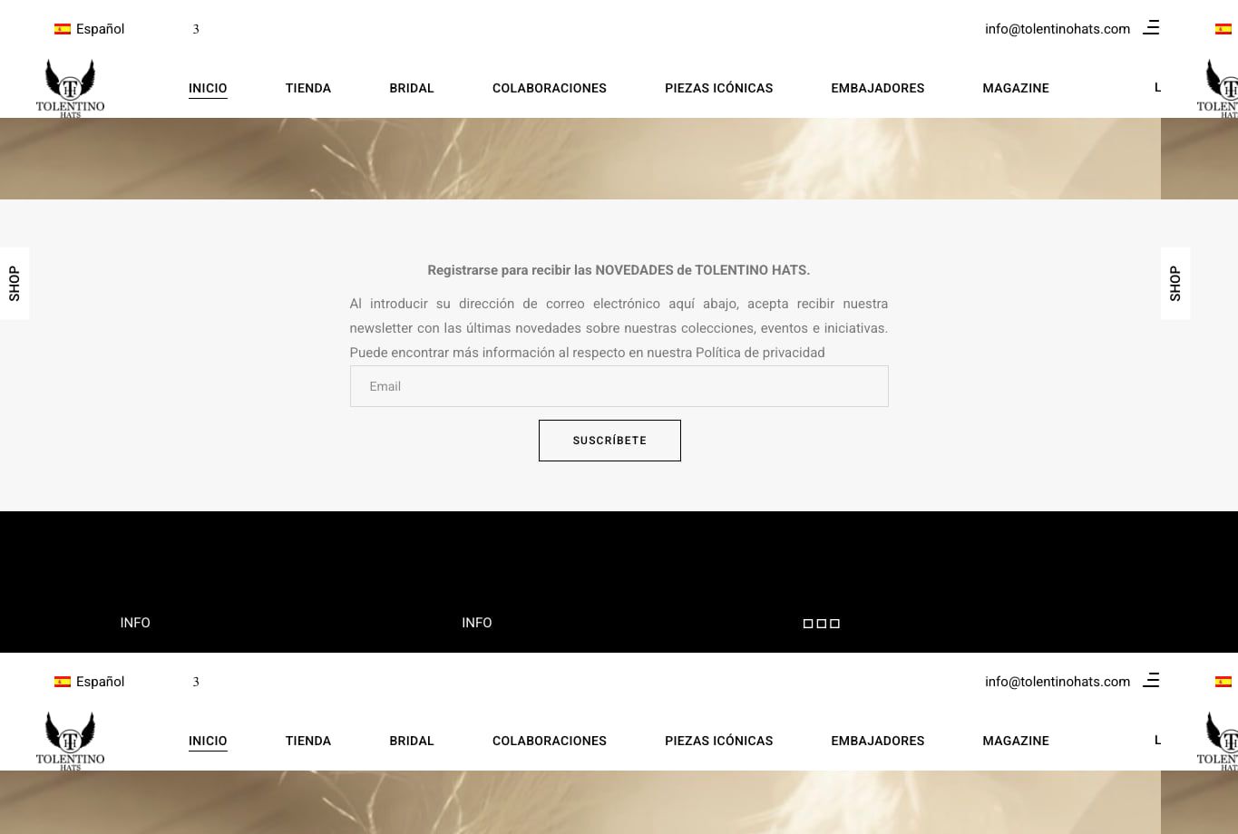 Zona intermedia del catálogo online de Tolentino Hats