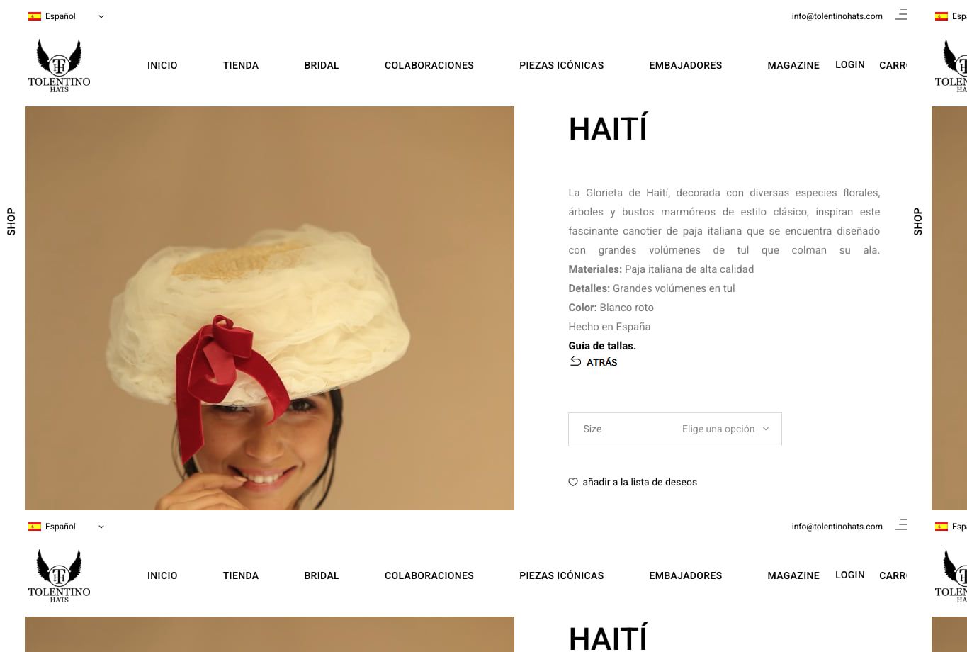 Página de una referencia oficial de Tolentino Hats
