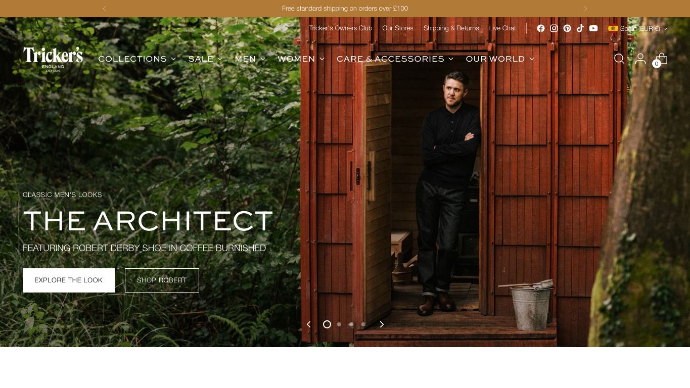 Captura real de la home de Tricker's