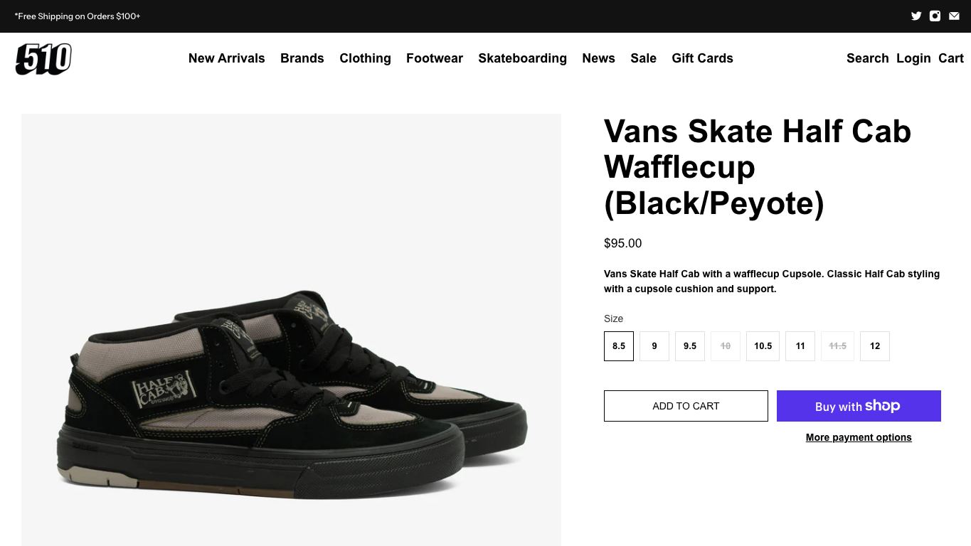 Captura real de una ficha de producto de Vans