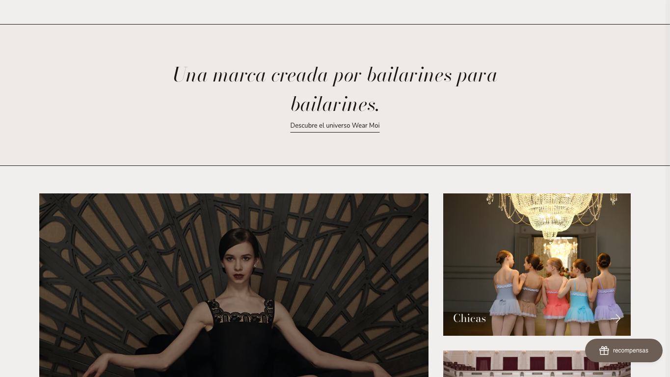Captura real de la zona media de la home de Wear Moi