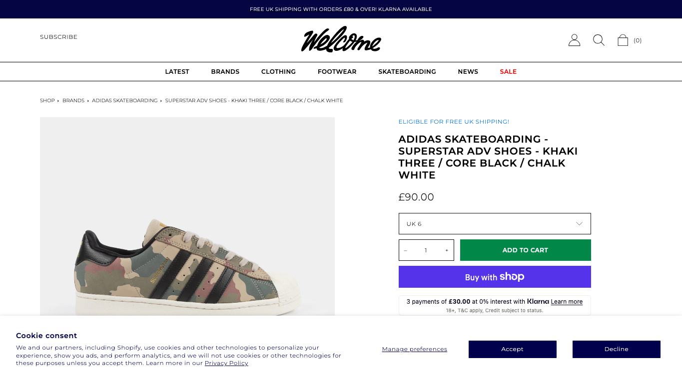 Captura real de una ficha de producto de Welcome Skate Store