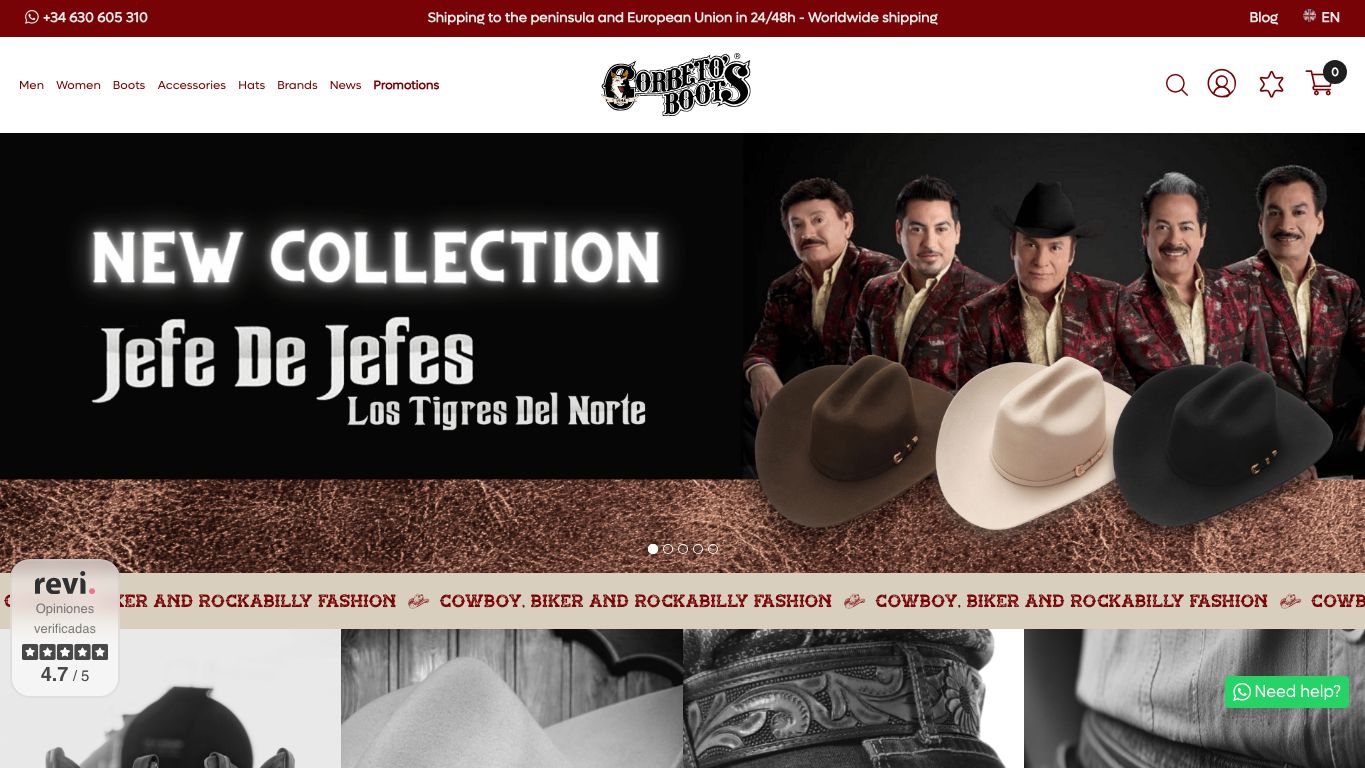 Zona intermedia del catalogo de Corbeto's Boots