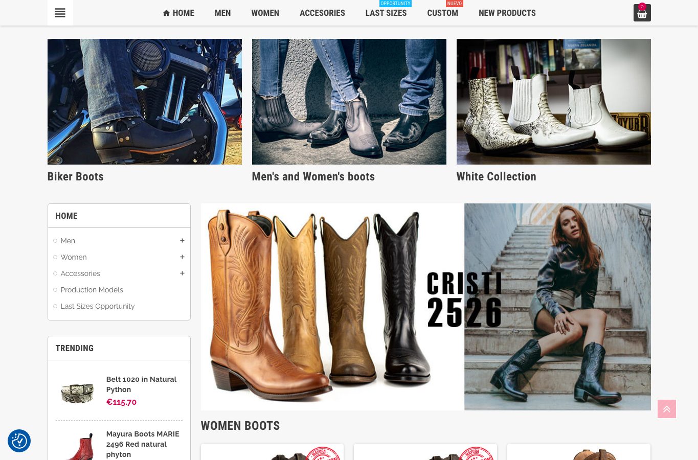 Zona intermedia del catalogo de Mayura Boots