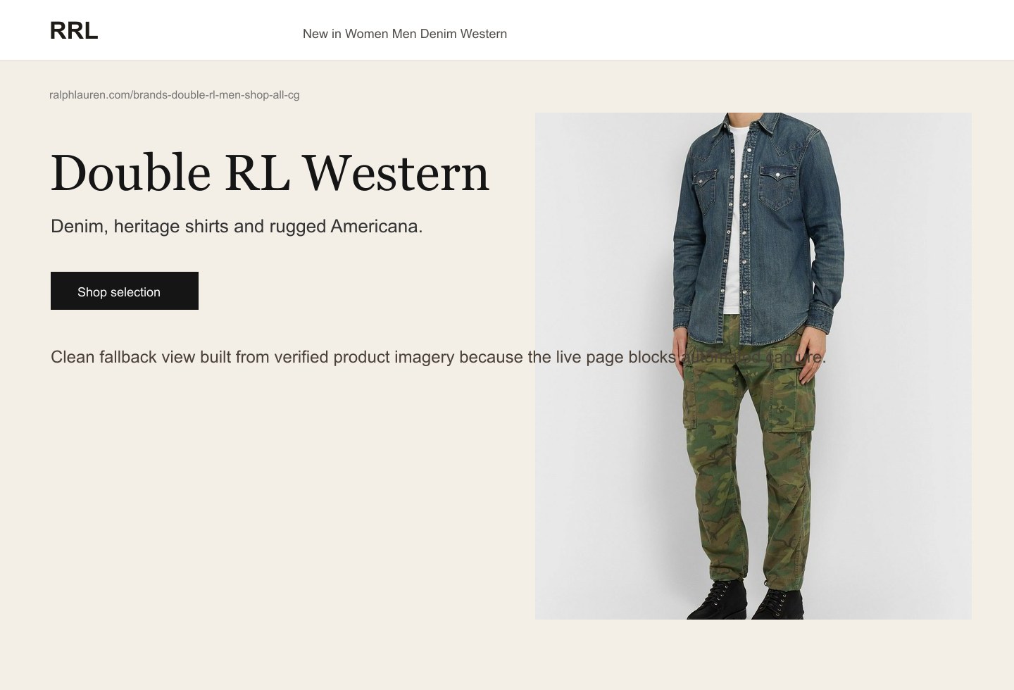 Inicio de la tienda online RRL