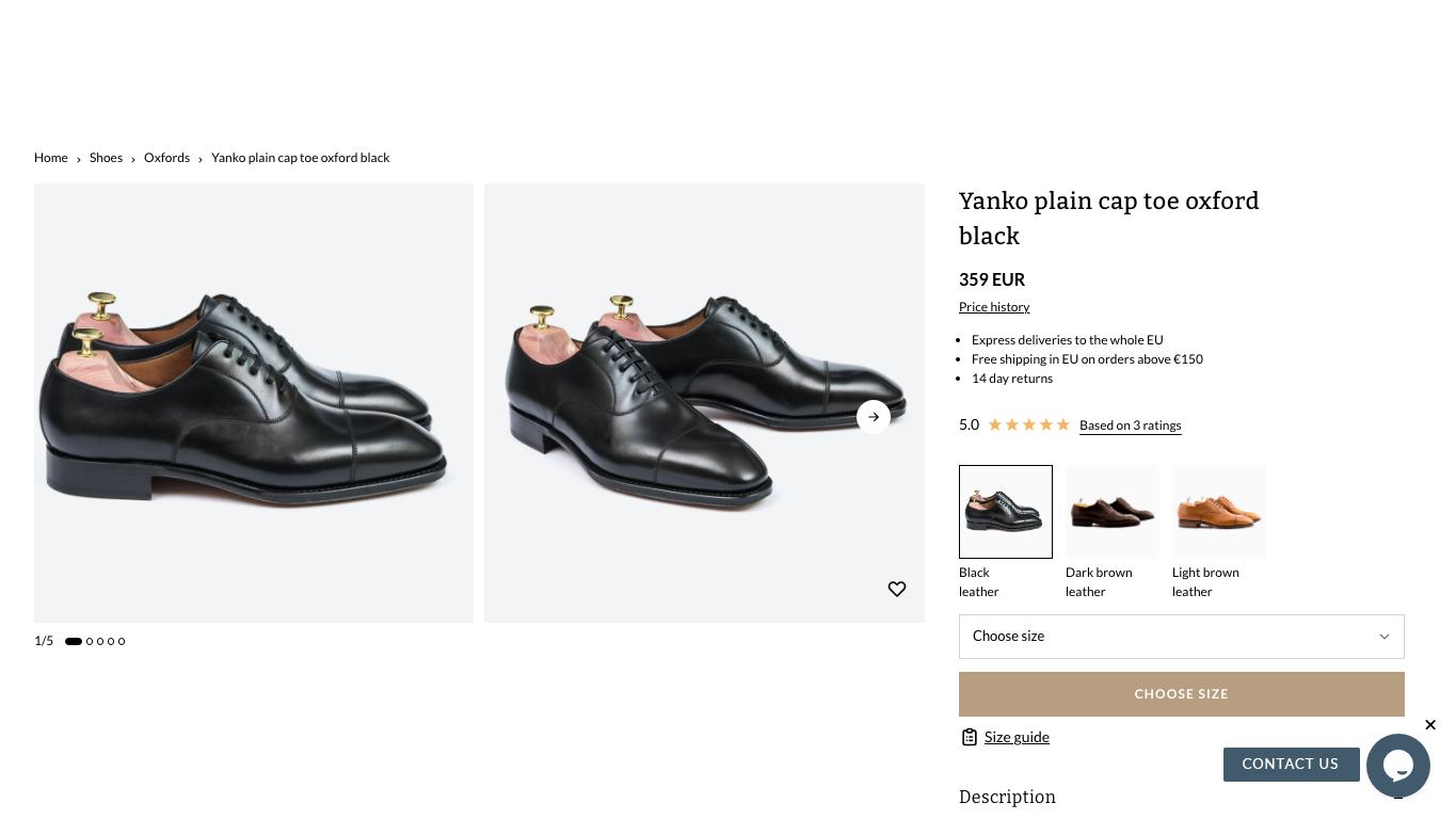 Ficha de zapatos de vestir en Yanko