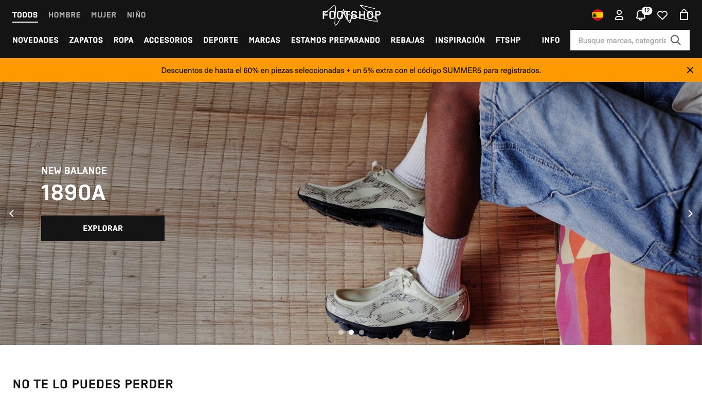 Captura limpia de la home oficial de Footshop