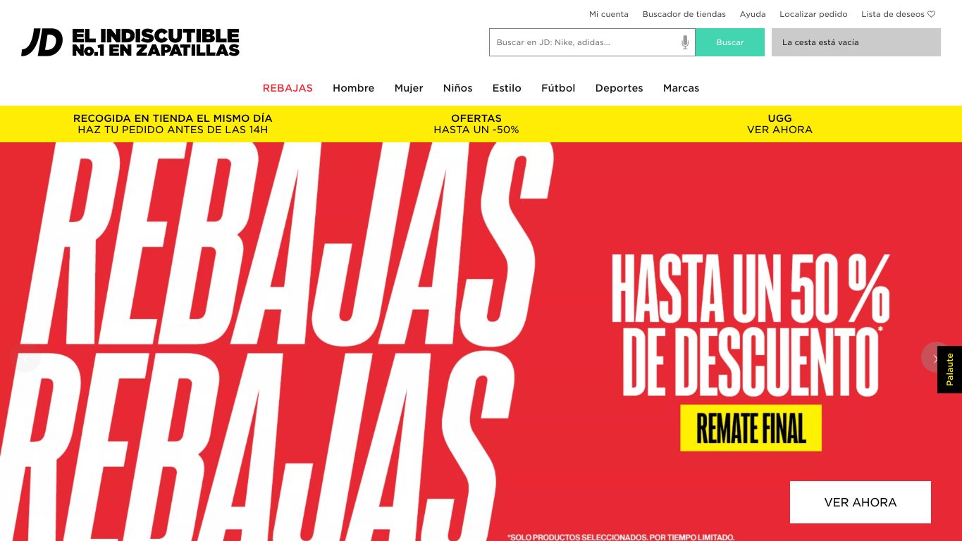 Captura limpia de la home oficial de JD Sports España